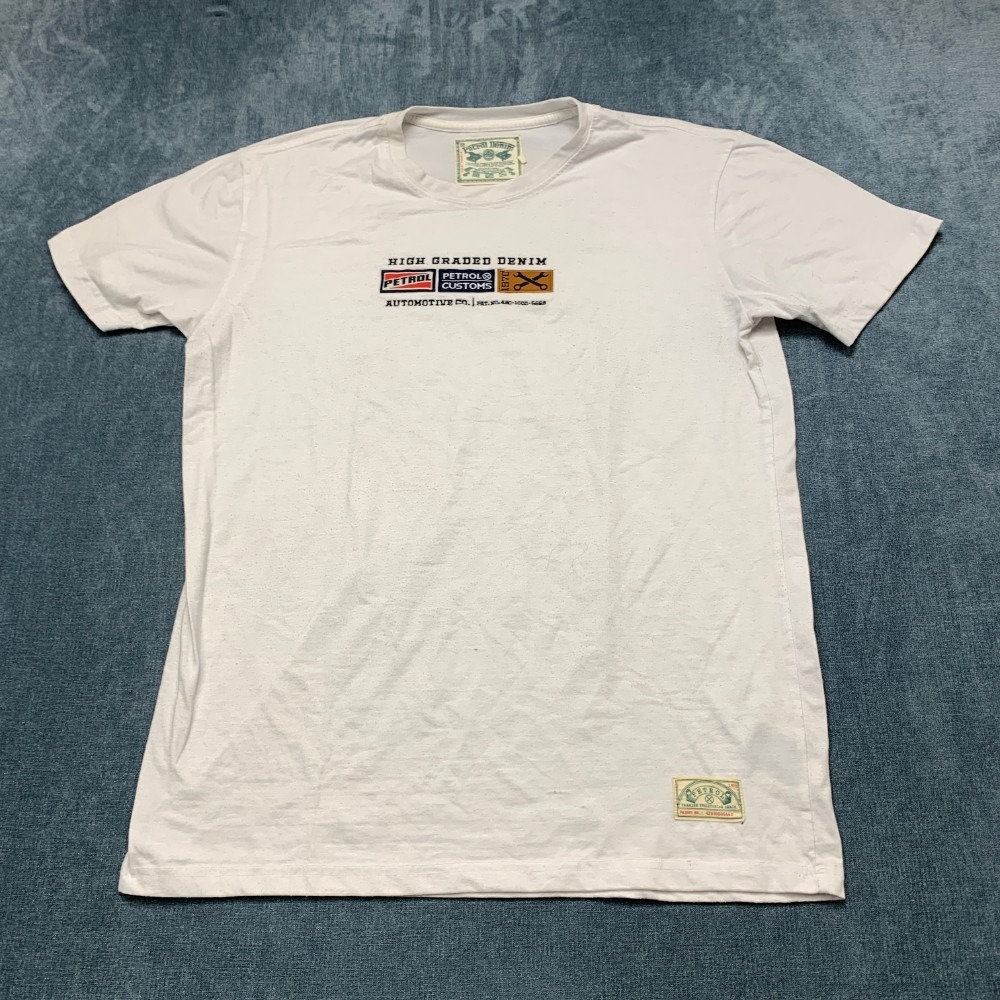 Petrol Denim T Shirt Mens XL White Cotton Non Stretch Crew Neck Short Sleeve Tee